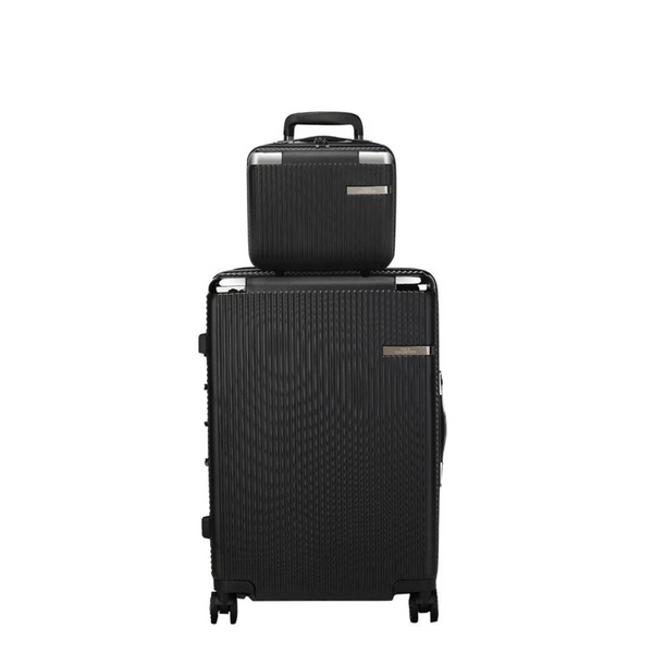 Babe Beachwaer Hard Case 2 Piece Carry On Luggage set in black with textured surface and top handle