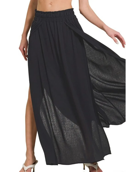 Trendsi black maxi skirt for resort wear with elastic waistband and flowy design