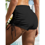 Black Beach Babes swim shorts with ruched sides and adjustable ties tankini swim bottoms for women