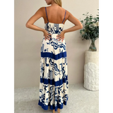 Trendsi blue and white beach dress maxi dress with spaghetti straps and abstract print