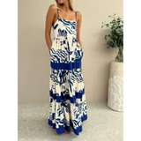 Trendsi blue and white beach dress maxi dress with abstract wave and starfish pattern