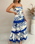 Trendsi blue and white beach dress maxi with spaghetti straps and bold abstract patterns