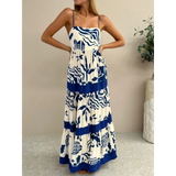 Trendsi blue and white beach dress maxi style with spaghetti straps and bold wave patterns