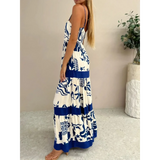 Trendsi blue and white beach dress maxi dress with sleeveless design and flowing skirt