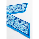 Close-up of blue floral pattern fabric detail for blue floral maxi dress affordable by Trendsi