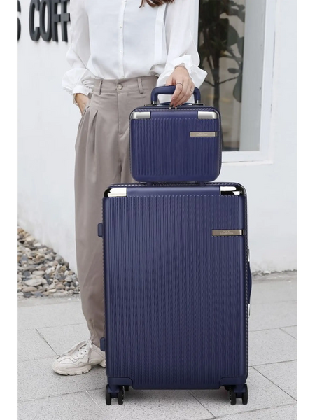 Babe Beachwaer Hard Case 2 Piece Carry On Luggage set in navy blue with textured surface and silver accents