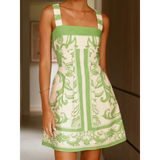 Trendsi green and white patterned mini dress with thick straps and square neckline