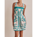 Trendsi blue mini dress with floral and geometric patterns and wide straps
