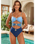 Trendsi blue one piece swimsuit with cutouts and starfish embellishments on a smiling woman by the pool