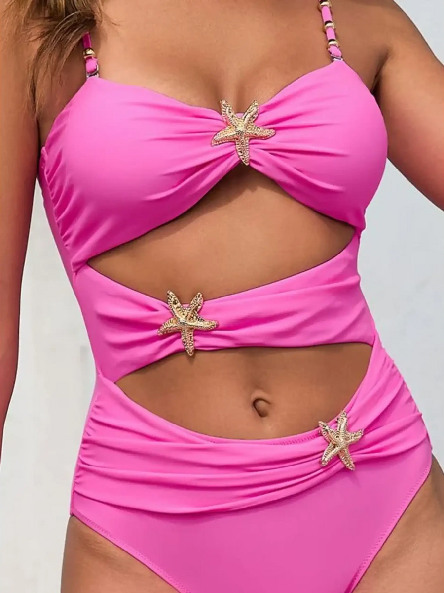 Trendsi blue one piece swimsuit with cutouts featuring starfish accents and adjustable straps