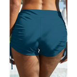 Beach Babes blue swim shorts with ruched sides and drawstrings, tankini swim bottoms for women