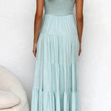 Trendsi women's resort maxi dress in light blue with ruffled straps and tiered skirt design