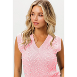 Trendsi blush pink sleeveless blouse with V-neck and pearl embellishments on knitted fabric
