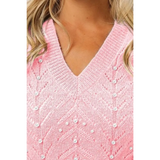 Trendsi blush pink sleeveless blouse with V-neck and pearl embellishments on knit fabric