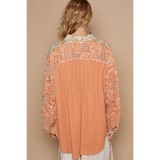 Trendsi long sleeve shirt in peach with floral knit design perfect as boho beachwear tops for women