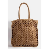 Babe Beachwear boho braided tote bag in natural brown with open weave design and long handles
