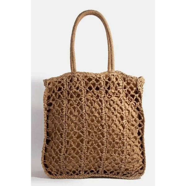Babe Beachwear boho braided tote bag in natural brown with open weave design and long handles