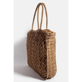 Babe Beachwaer boho braided tote bag in natural brown with long handles and open weave design