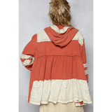 Trendsi long sleeve boho chic beachwear jacket in rust and cream with hood and textured fabric