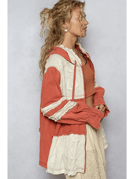 Trendsi long sleeve boho chic beachwear jacket in rust and cream with textured details