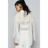 Trendsi boho chic beachwear top long sleeve shirt with floral and plaid patchwork design