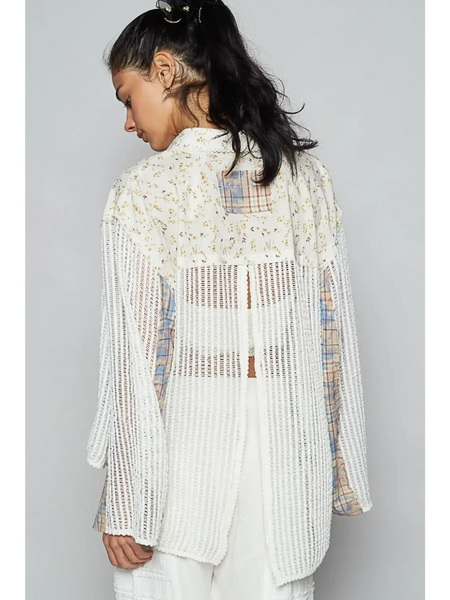 Trendsi boho chic beachwear top long sleeve shirt with floral and plaid patchwork design