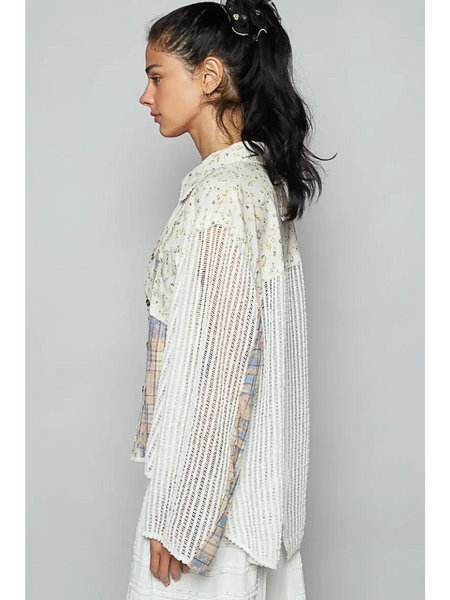 Trendsi long sleeve shirt featuring lightweight fabric and a relaxed fit boho chic beachwear top