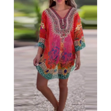 Babe Beachwaer boho mini swimsuit coverup with vibrant multicolor floral and patterned design