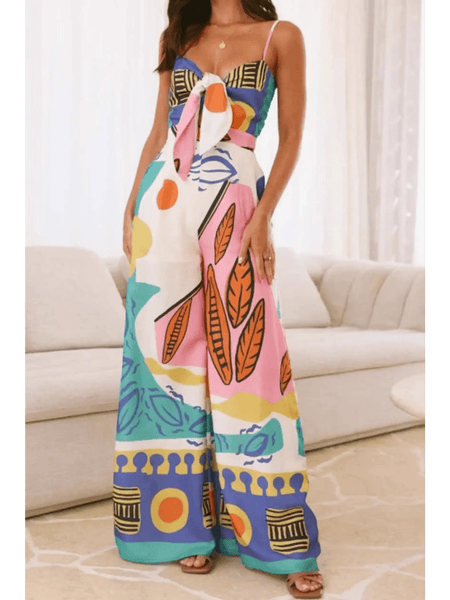Trendsi colorful boho summer jumpsuit for women with wide legs and spaghetti straps
