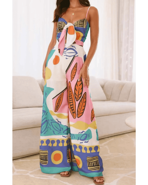 Trendsi colorful boho summer jumpsuit for women with wide legs and spaghetti straps