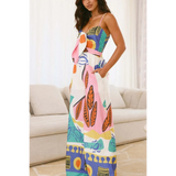 Trendsi colorful boho summer jumpsuit for women with abstract leaf and geometric print