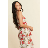 Trendsi boho tiered maxi dress with floral print and thin straps on a model
