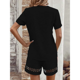 Babe Beachwaer black casual 2 piece top and shorts set with lace detail on shorts