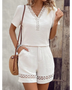 Babe Beachwear 2 piece top and shorts set in white with eyelet trim and short sleeves