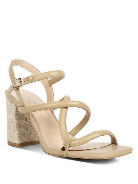 studio image Babe Beachwear nude block heel summer sandals with strappy design and adjustable ankle buckle