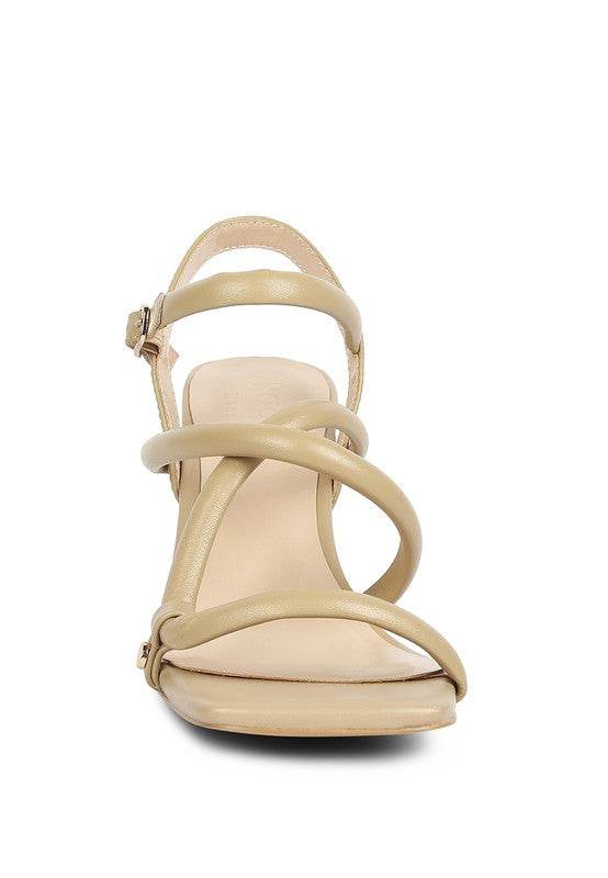 Babe Beachwear nude block heel summer sandals with multiple straps and ankle buckle