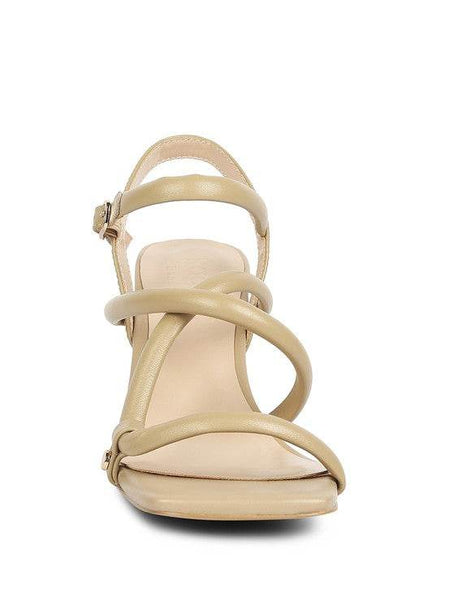 Babe Beachwear nude block heel summer sandals with multiple straps and ankle buckle