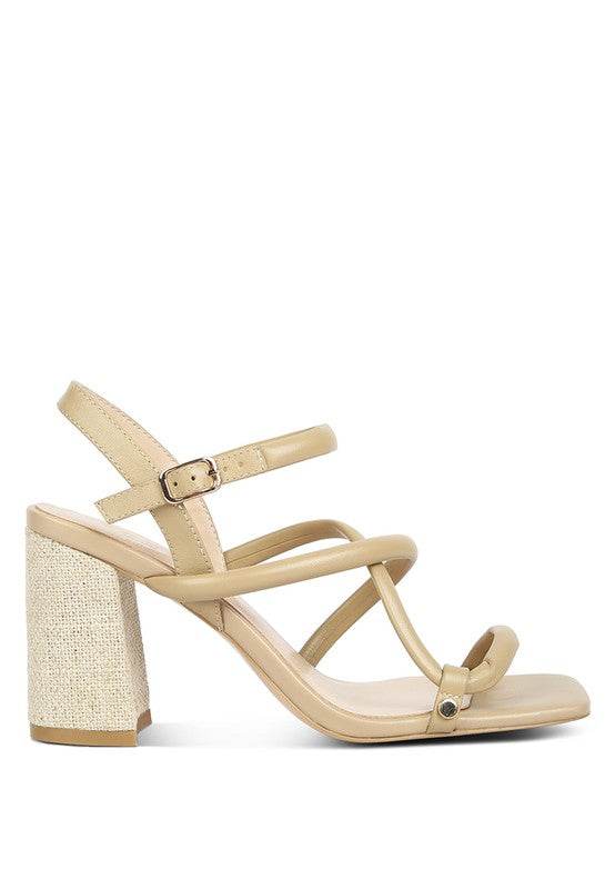 Babe Beachwear nude block heel summer sandals with ankle strap and textured block heel