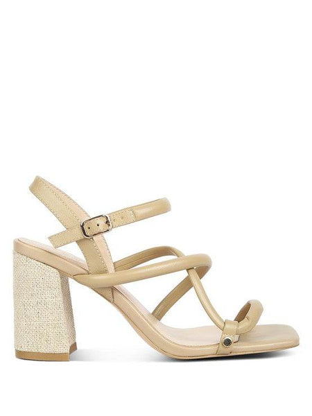 Babe Beachwear nude block heel summer sandals with ankle strap and textured block heel