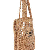 Paris Crochet Straw Summer Tote bag by Babe Beachwaer with open weave design and shoulder straps