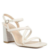Babe Beachwear nude block heel summer sandals with strappy design and adjustable ankle buckle