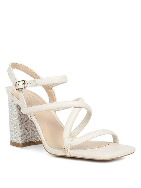 Babe Beachwear nude block heel summer sandals with strappy design and adjustable ankle buckle