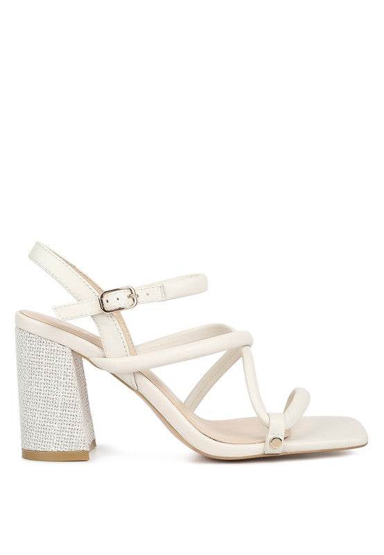 Babe Beachwear nude block heel summer sandals with strappy design and buckle closure