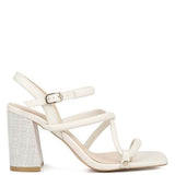 Babe Beachwear nude block heel summer sandals with strappy design and buckle closure