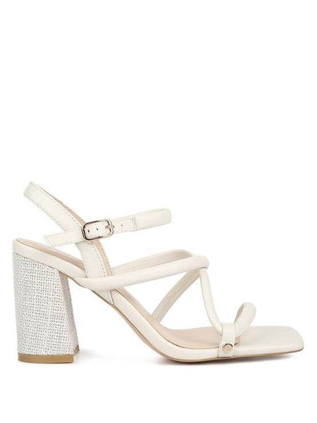 Babe Beachwear nude block heel summer sandals with strappy design and buckle closure