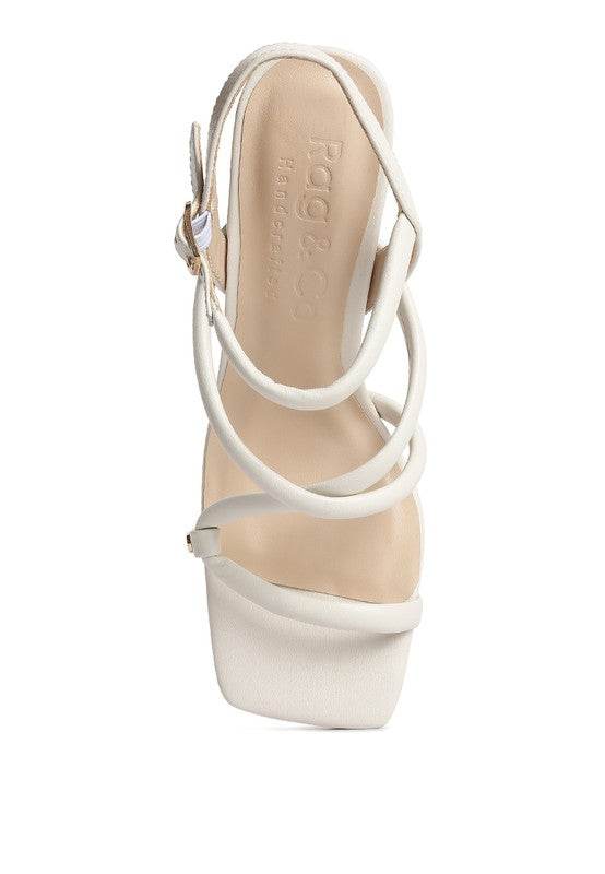 Babe Beachwaer nude block heel summer sandals with square toe and thin ankle straps