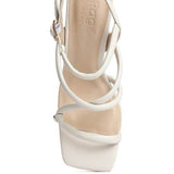 Babe Beachwaer nude block heel summer sandals with square toe and thin ankle straps