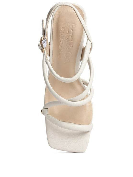 Babe Beachwaer nude block heel summer sandals with square toe and thin ankle straps