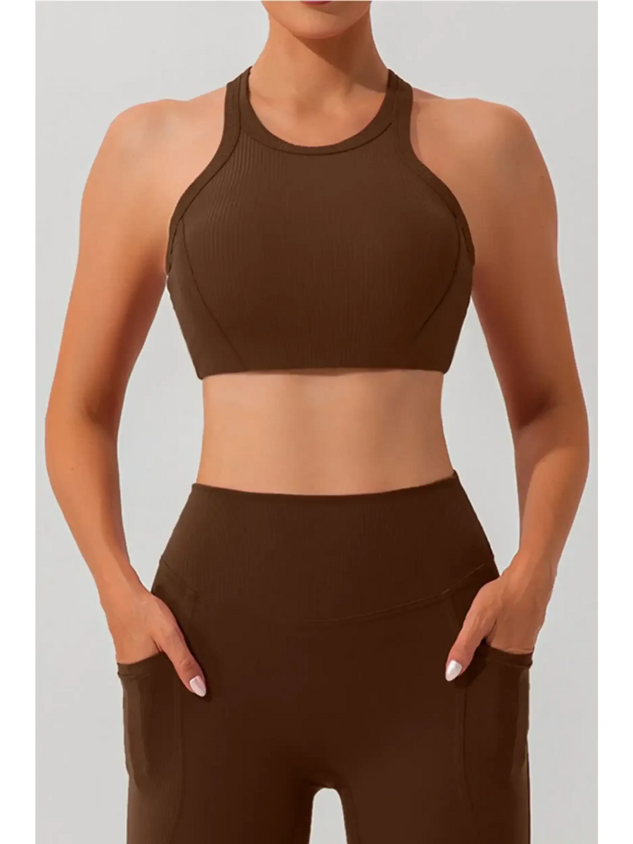 Babe Beachwear women's racerback active tank in dark brown fitted style