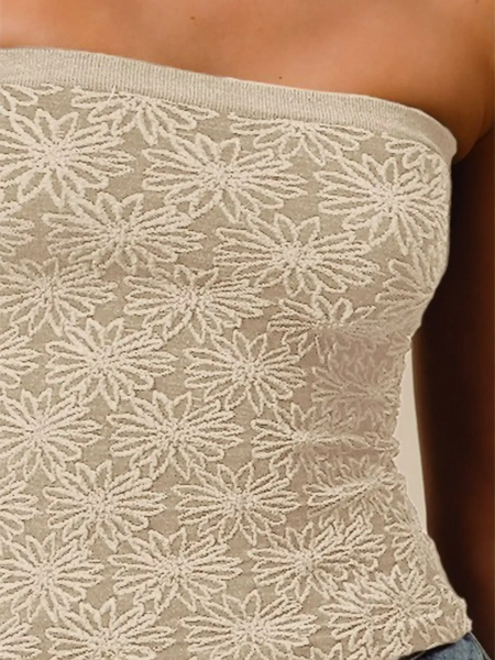 Babe Beachwear women's two tone tube top with floral lace pattern in beige and cream